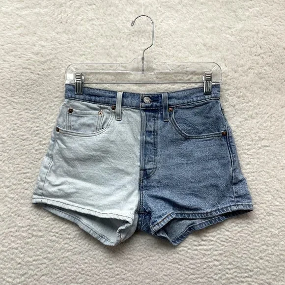 Levi's 501 Denim Shorts Womens 6 27 Two Tone Split Dye Mid Rise Button Fly - Picture 2 of 11